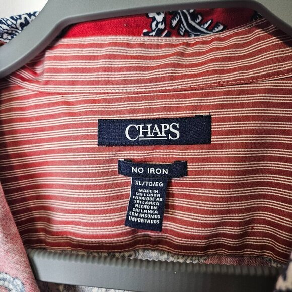Chaps XL Long Sleeve Button-Down Paisley Shirt No Iron 100% Cotton Red & Blue - Picture 3 of 9